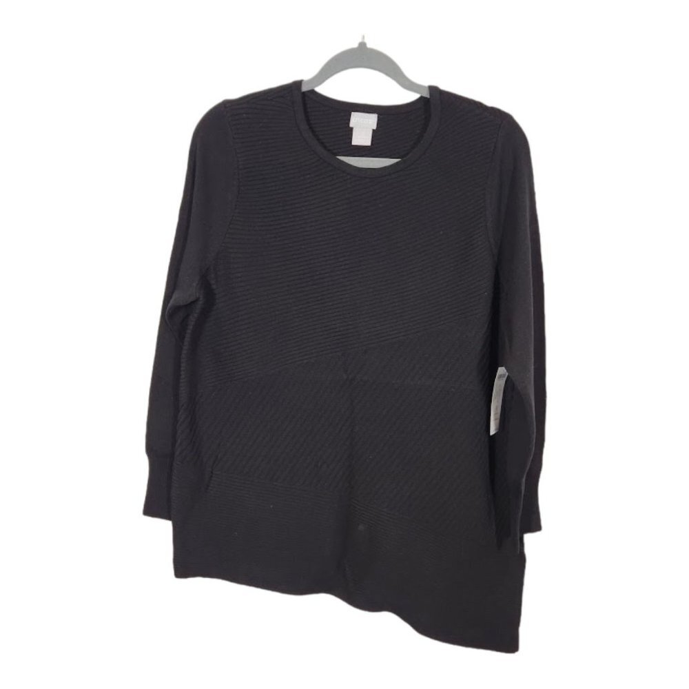 NWT Chico's Asymmetrical Hem Ribbed Tunic in Black Size 2 (US Size Large)